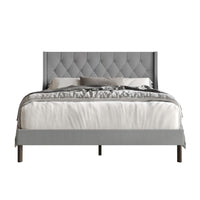 Home Design Oregon Button-Tufted Upholstered Wingback Panel Bed Frame for Adult, Easy Assembly