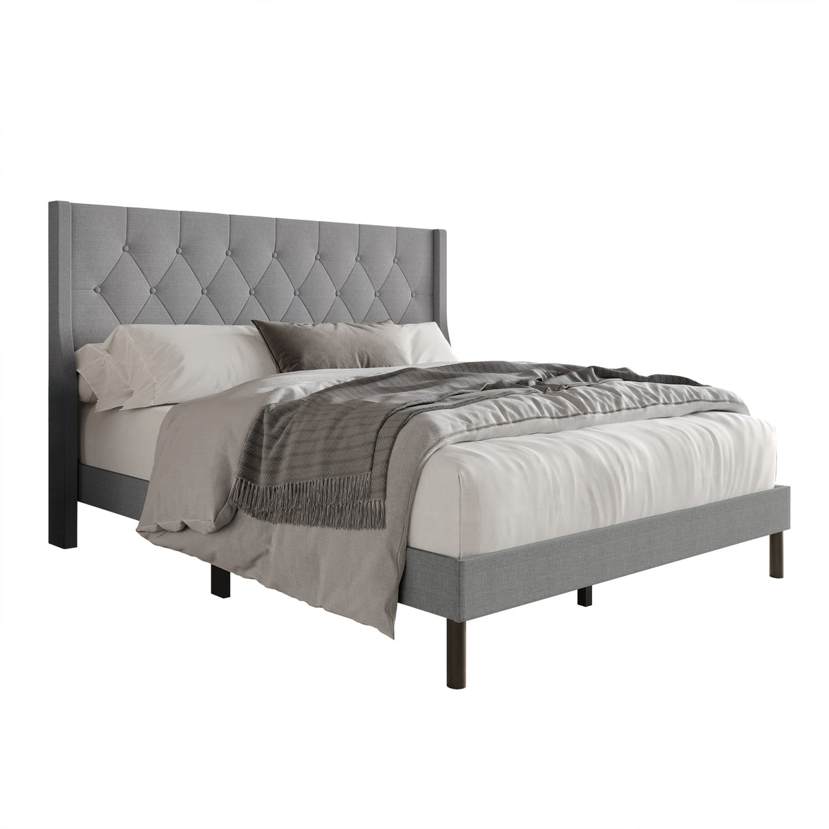 Home Design Oregon Button-Tufted Upholstered Wingback Panel Bed Frame for Adult, Easy Assembly