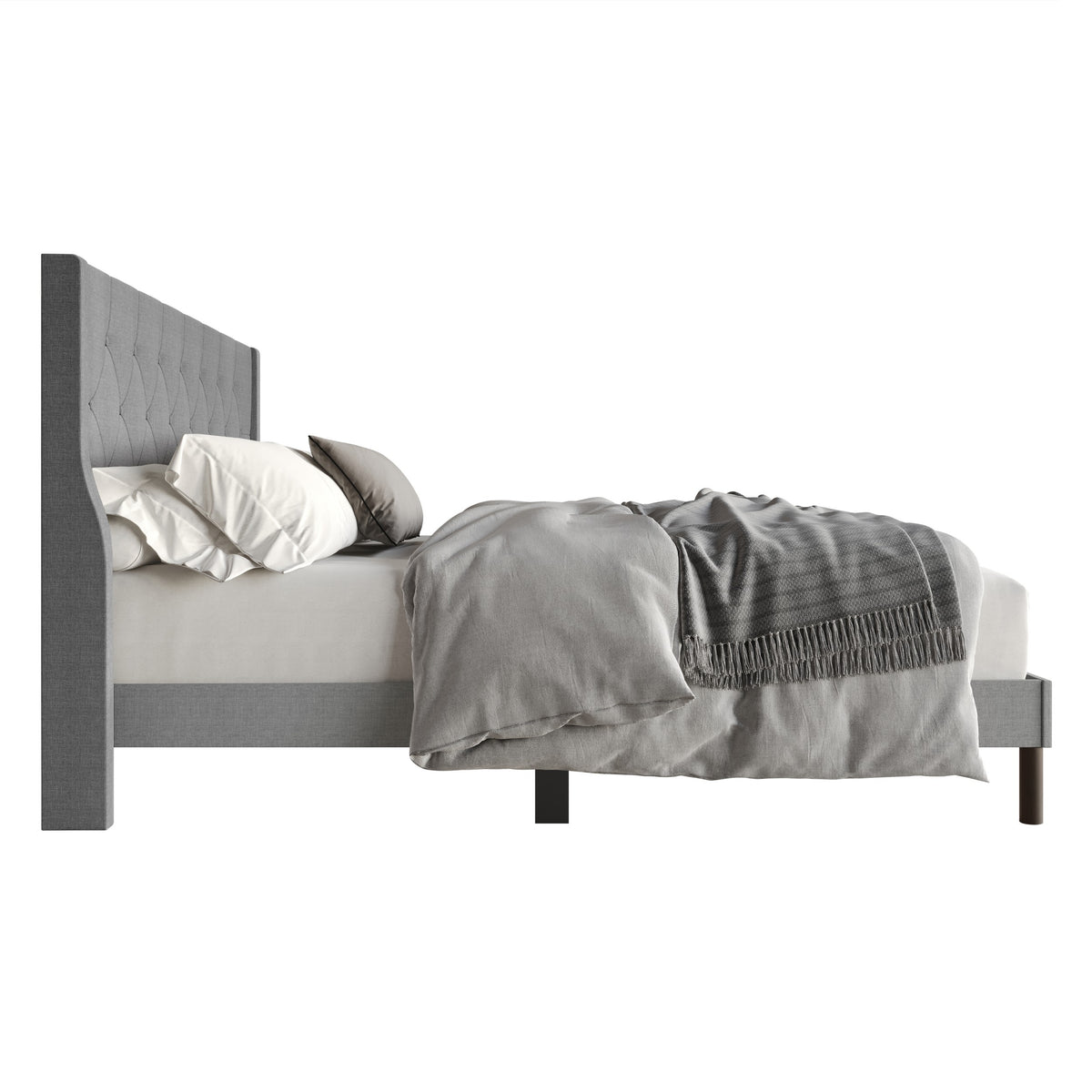 Home Design Oregon Button-Tufted Upholstered Wingback Panel Bed Frame for Adult, Easy Assembly