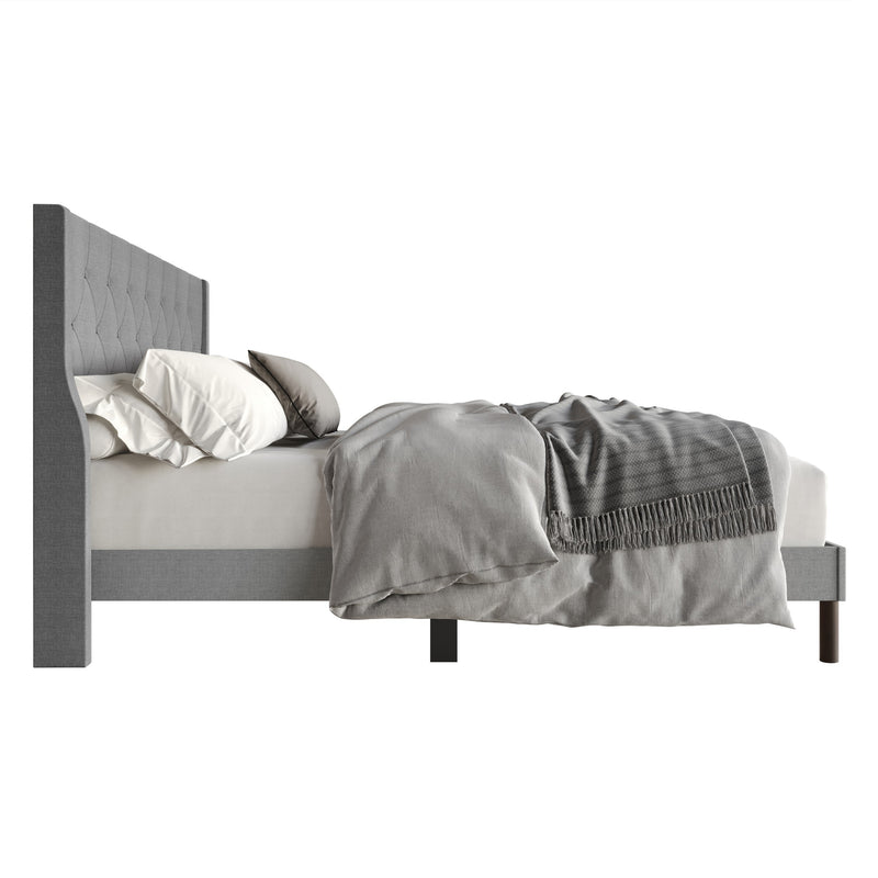 Home Design Oregon Button-Tufted Upholstered Wingback Panel Bed Frame for Adult, Easy Assembly