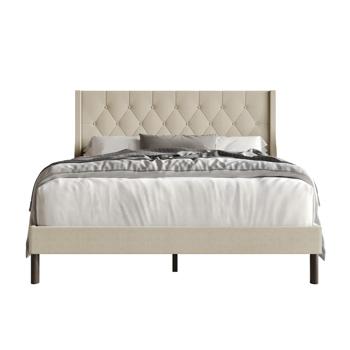 Home Design Oregon Button-Tufted Upholstered Wingback Panel Bed Frame for Adult, Easy Assembly