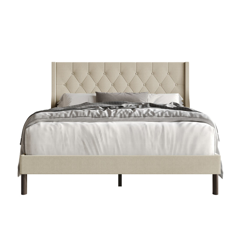Home Design Oregon Button-Tufted Upholstered Wingback Panel Bed Frame for Adult, Easy Assembly