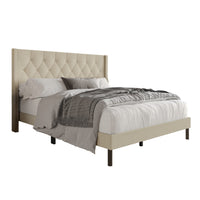Home Design Oregon Button-Tufted Upholstered Wingback Panel Bed Frame for Adult, Easy Assembly