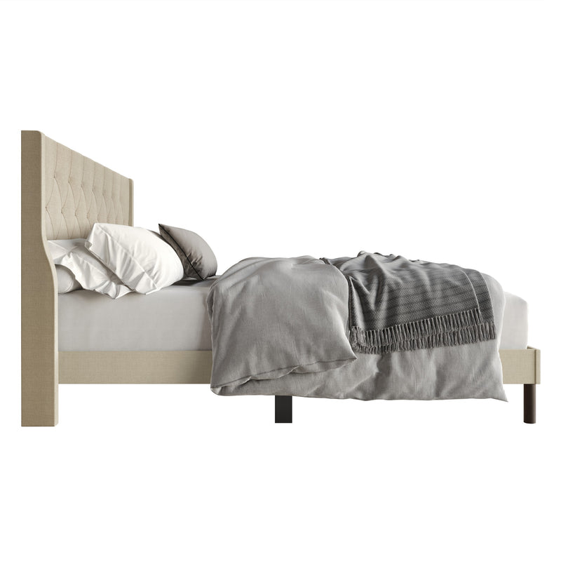 Home Design Oregon Button-Tufted Upholstered Wingback Panel Bed Frame for Adult, Easy Assembly