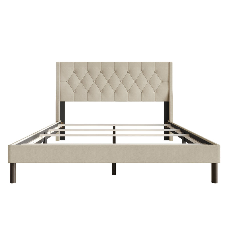 Home Design Oregon Button-Tufted Upholstered Wingback Panel Bed Frame for Adult, Easy Assembly