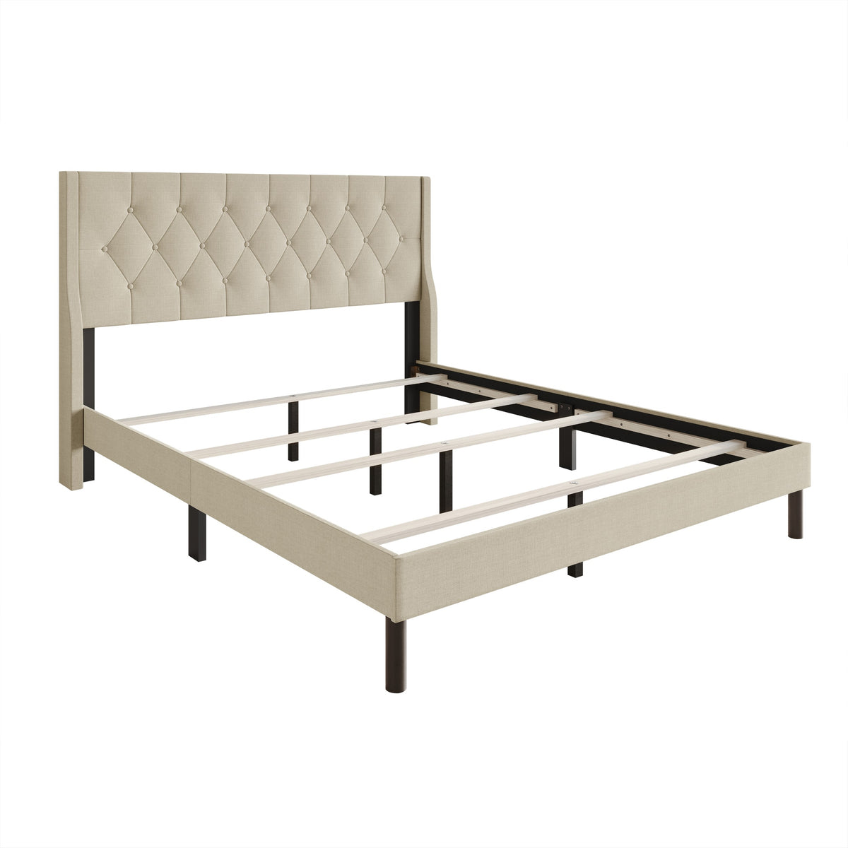Home Design Oregon Button-Tufted Upholstered Wingback Panel Bed Frame for Adult, Easy Assembly