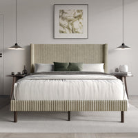 Home Design Duluth Corduroy Velvet Upholstered Platform Bed Frame with Wingback Headboard for Adult, Easy Assembly