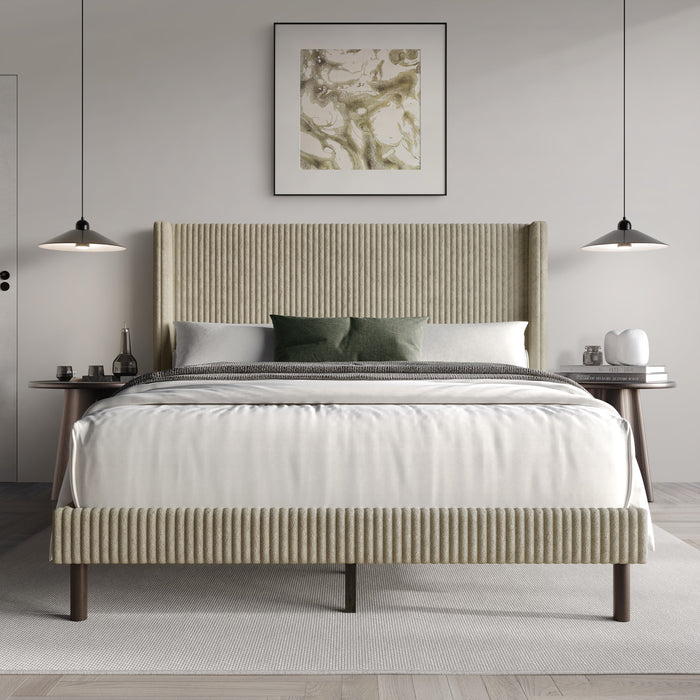 Home Design Duluth Corduroy Velvet Upholstered Platform Bed Frame with Wingback Headboard for Adult, Easy Assembly