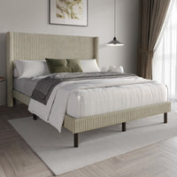 Home Design Duluth Corduroy Velvet Upholstered Platform Bed Frame with Wingback Headboard for Adult, Easy Assembly
