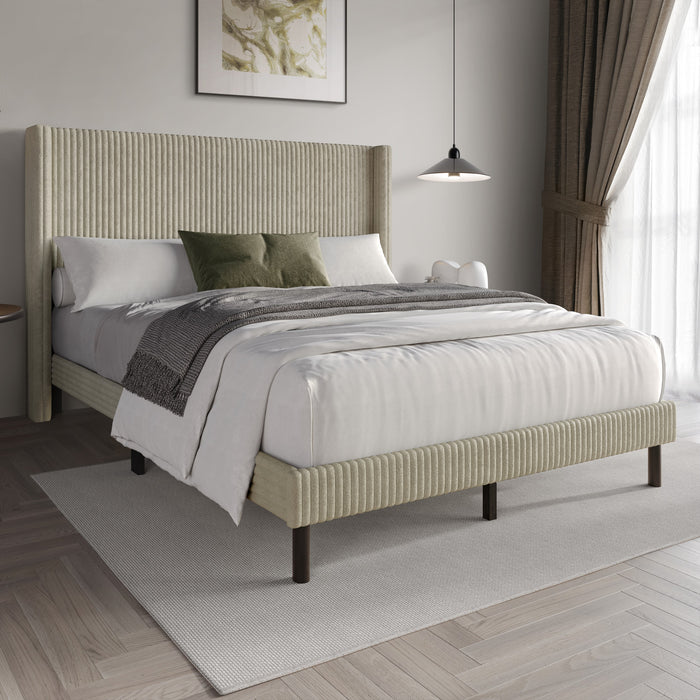 Home Design Duluth Corduroy Velvet Upholstered Platform Bed Frame with Wingback Headboard for Adult, Easy Assembly