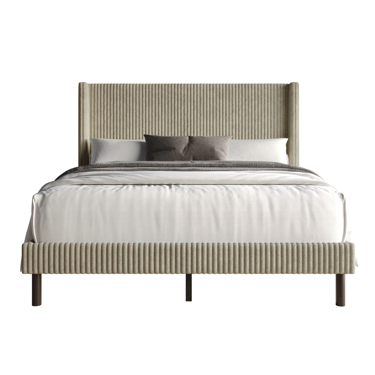 Home Design Duluth Corduroy Velvet Upholstered Platform Bed Frame with Wingback Headboard for Adult, Easy Assembly