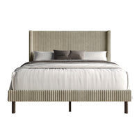Home Design Duluth Corduroy Velvet Upholstered Platform Bed Frame with Wingback Headboard for Adult, Easy Assembly