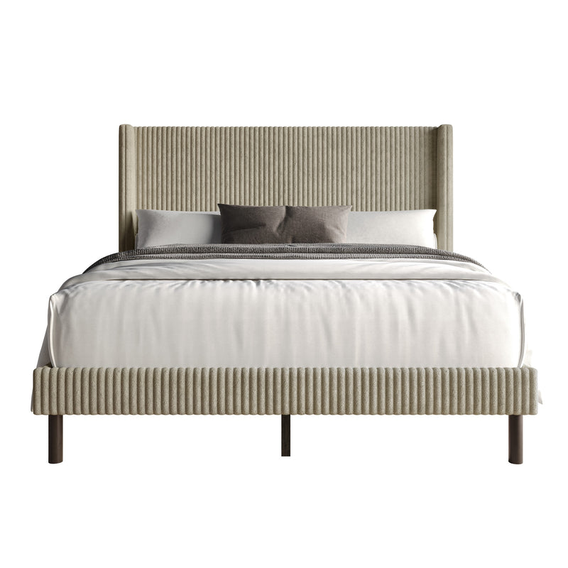 Home Design Duluth Corduroy Velvet Upholstered Platform Bed Frame with Wingback Headboard for Adult, Easy Assembly
