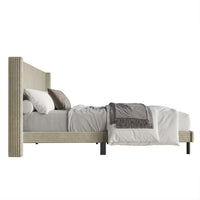 Home Design Duluth Corduroy Velvet Upholstered Platform Bed Frame with Wingback Headboard for Adult, Easy Assembly