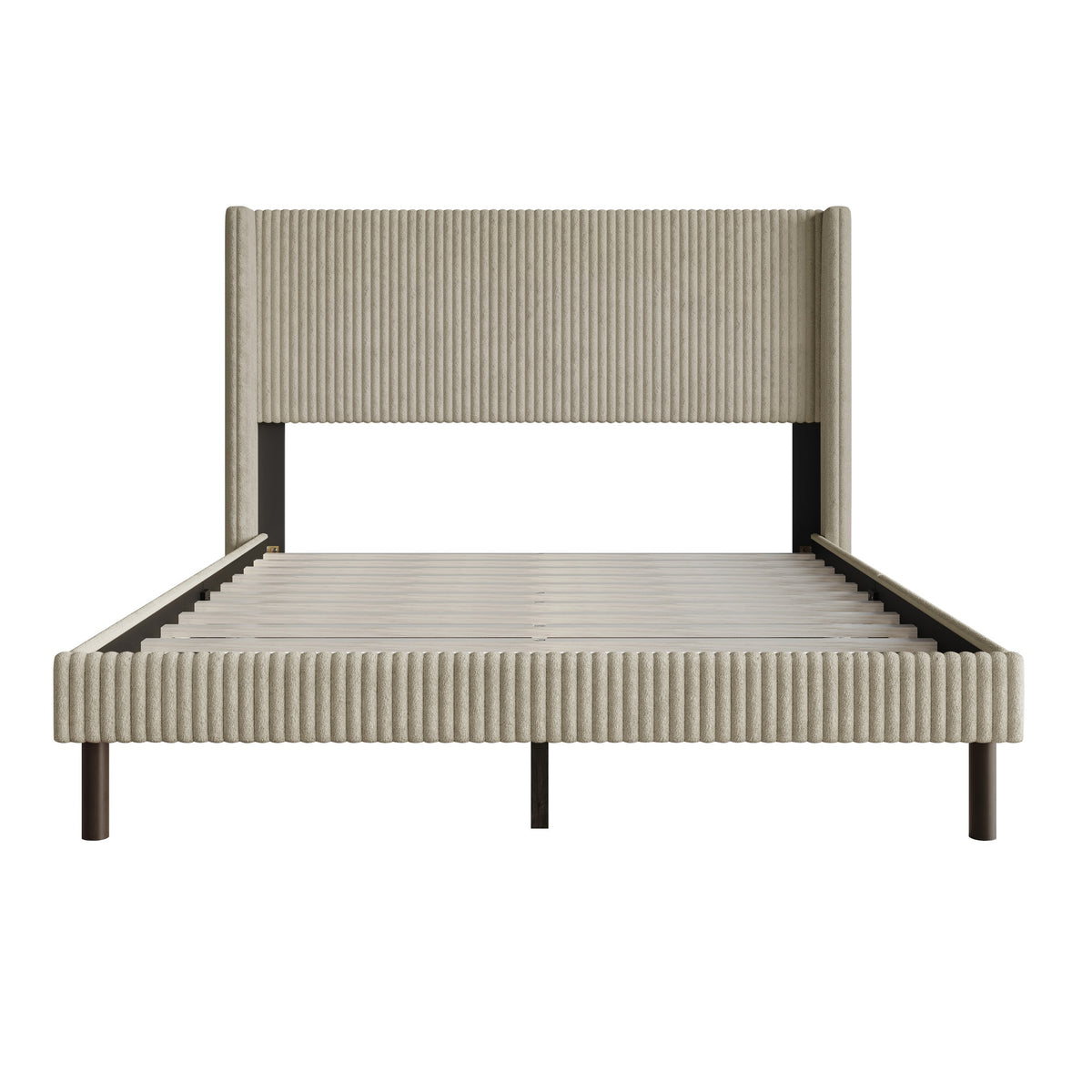 Home Design Duluth Corduroy Velvet Upholstered Platform Bed Frame with Wingback Headboard for Adult, Easy Assembly