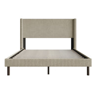 Home Design Duluth Corduroy Velvet Upholstered Platform Bed Frame with Wingback Headboard for Adult, Easy Assembly
