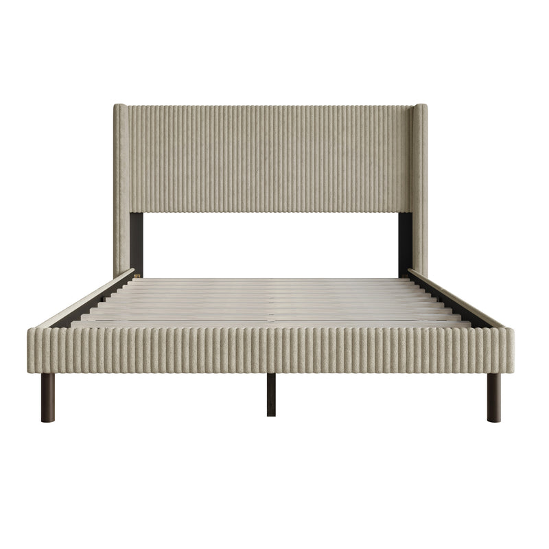 Home Design Duluth Corduroy Velvet Upholstered Platform Bed Frame with Wingback Headboard for Adult, Easy Assembly