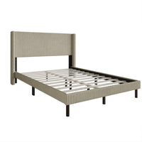 Home Design Duluth Corduroy Velvet Upholstered Platform Bed Frame with Wingback Headboard for Adult, Easy Assembly