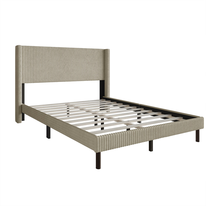 Home Design Duluth Corduroy Velvet Upholstered Platform Bed Frame with Wingback Headboard for Adult, Easy Assembly