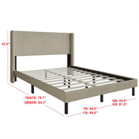 Home Design Duluth Corduroy Velvet Upholstered Platform Bed Frame with Wingback Headboard for Adult, Easy Assembly