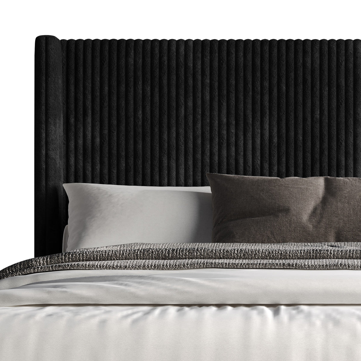 Home Design Duluth Corduroy Velvet Upholstered Platform Bed Frame with Wingback Headboard for Adult, Easy Assembly