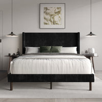 Home Design Duluth Corduroy Velvet Upholstered Platform Bed Frame with Wingback Headboard for Adult, Easy Assembly