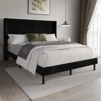 Home Design Duluth Corduroy Velvet Upholstered Platform Bed Frame with Wingback Headboard for Adult, Easy Assembly