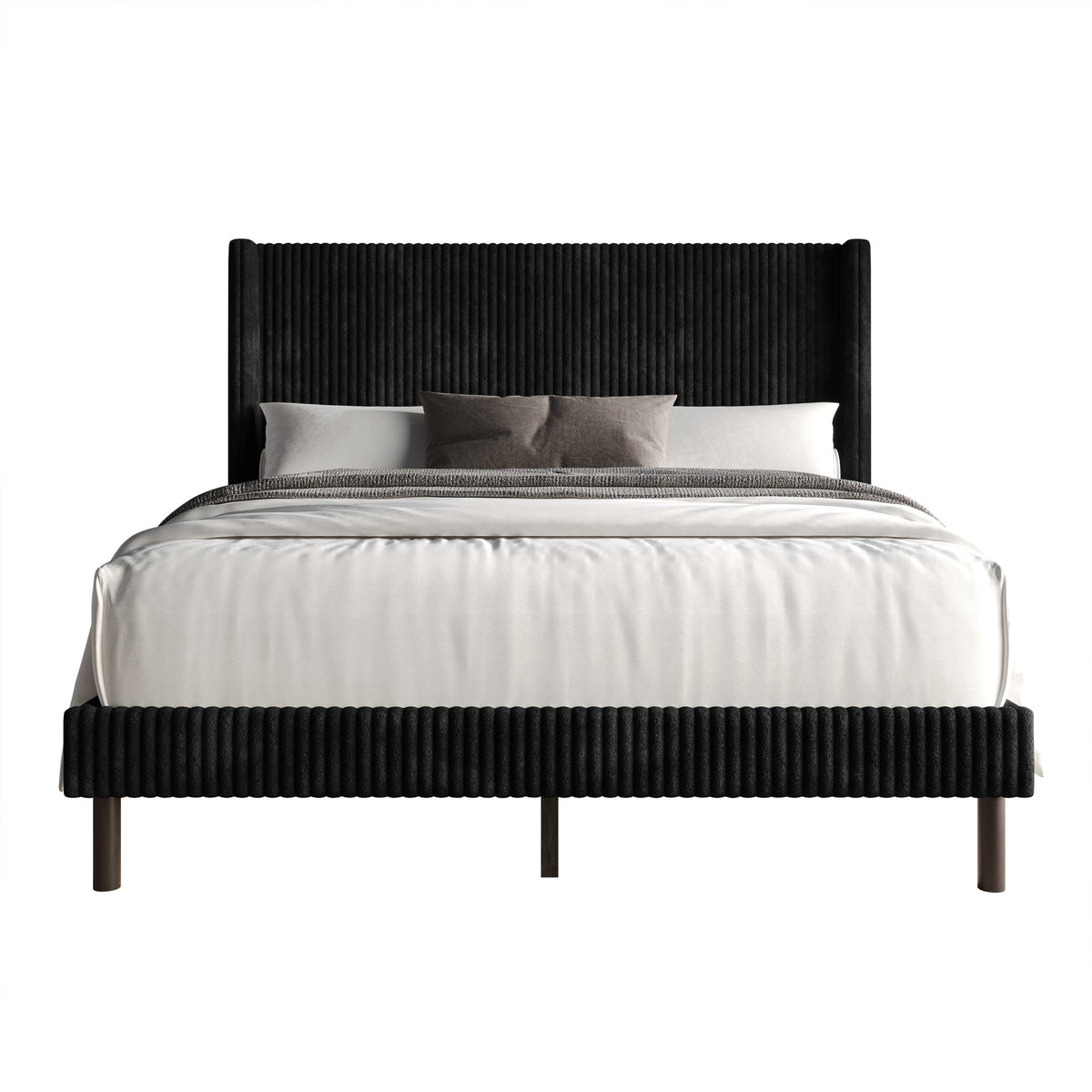 Home Design Duluth Corduroy Velvet Upholstered Platform Bed Frame with Wingback Headboard for Adult, Easy Assembly