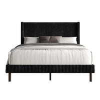 Home Design Duluth Corduroy Velvet Upholstered Platform Bed Frame with Wingback Headboard for Adult, Easy Assembly