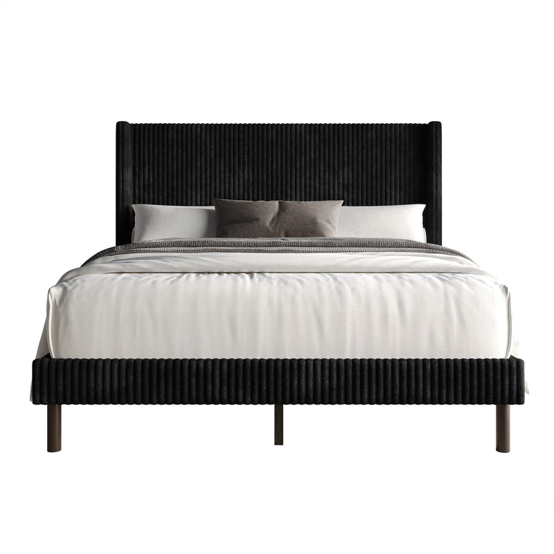 Home Design Duluth Corduroy Velvet Upholstered Platform Bed Frame with Wingback Headboard for Adult, Easy Assembly