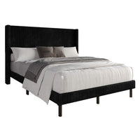 Home Design Duluth Corduroy Velvet Upholstered Platform Bed Frame with Wingback Headboard for Adult, Easy Assembly