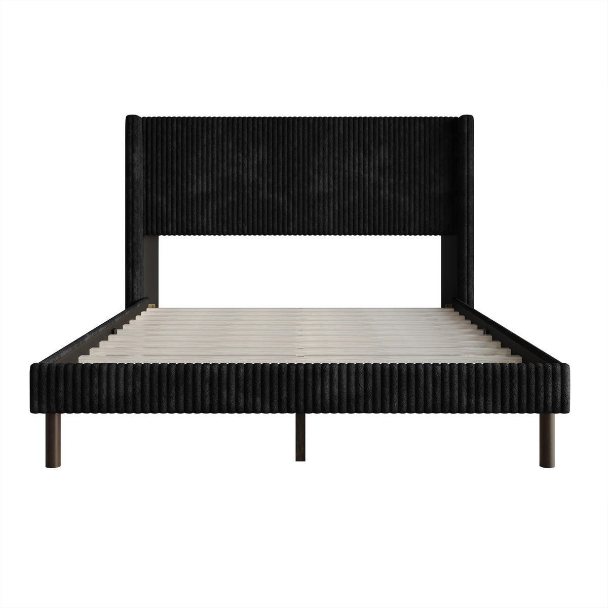 Home Design Duluth Corduroy Velvet Upholstered Platform Bed Frame with Wingback Headboard for Adult, Easy Assembly