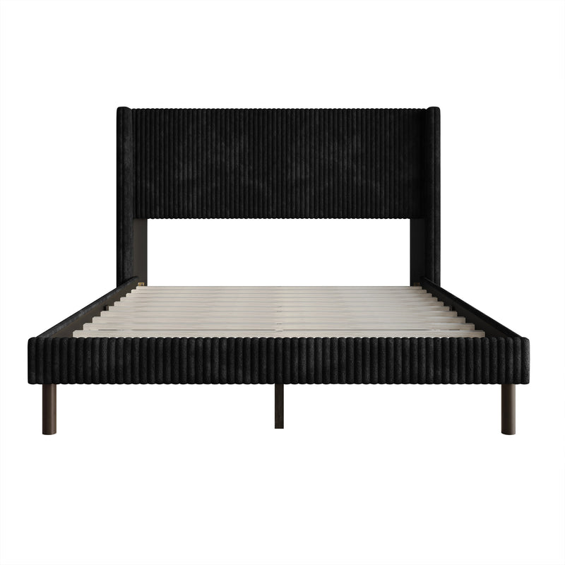 Home Design Duluth Corduroy Velvet Upholstered Platform Bed Frame with Wingback Headboard for Adult, Easy Assembly