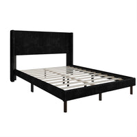 Home Design Duluth Corduroy Velvet Upholstered Platform Bed Frame with Wingback Headboard for Adult, Easy Assembly
