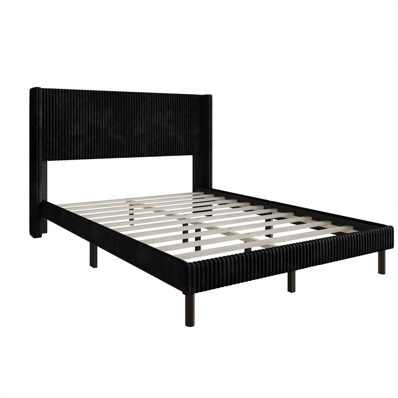 Home Design Duluth Corduroy Velvet Upholstered Platform Bed Frame with Wingback Headboard for Adult, Easy Assembly