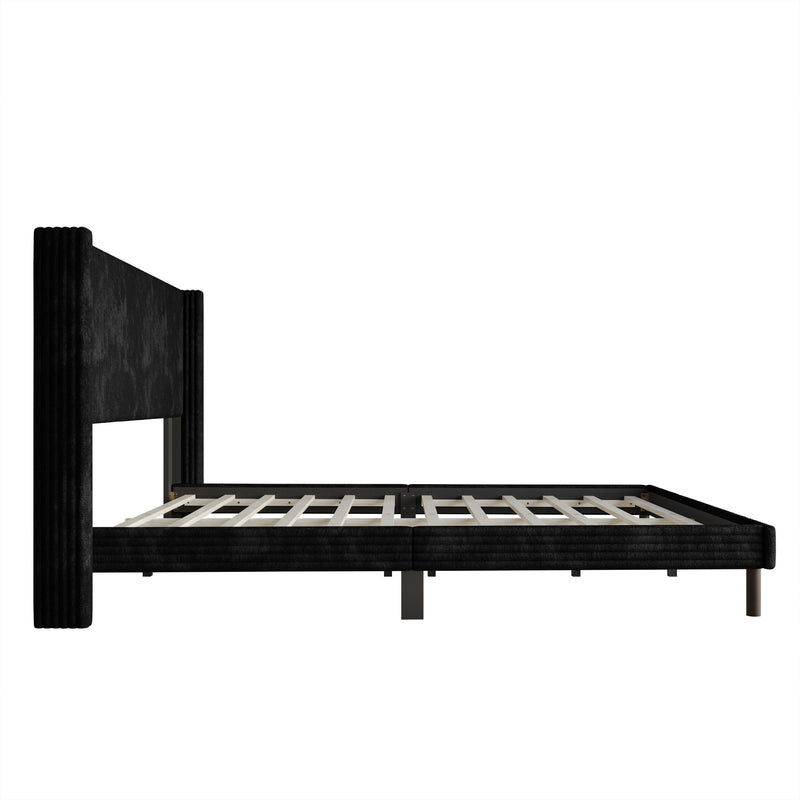 Home Design Duluth Corduroy Velvet Upholstered Platform Bed Frame with Wingback Headboard for Adult, Easy Assembly