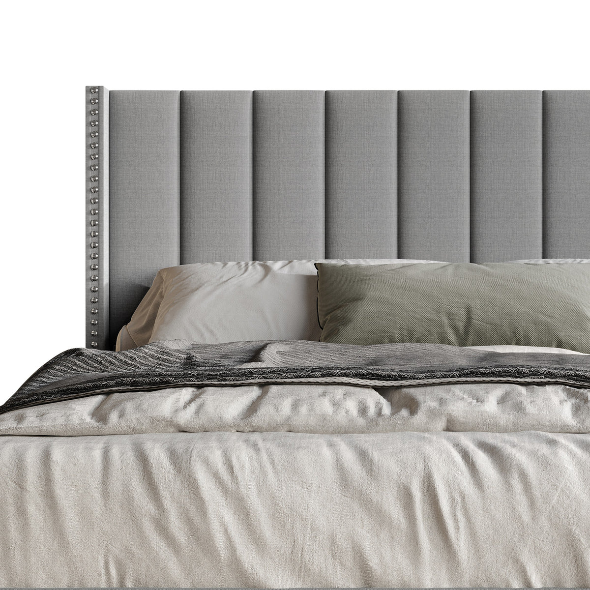 Home Design Odessa Linen Upholstered Wingback Panel Bed Frame for Adult, Easy Assembly