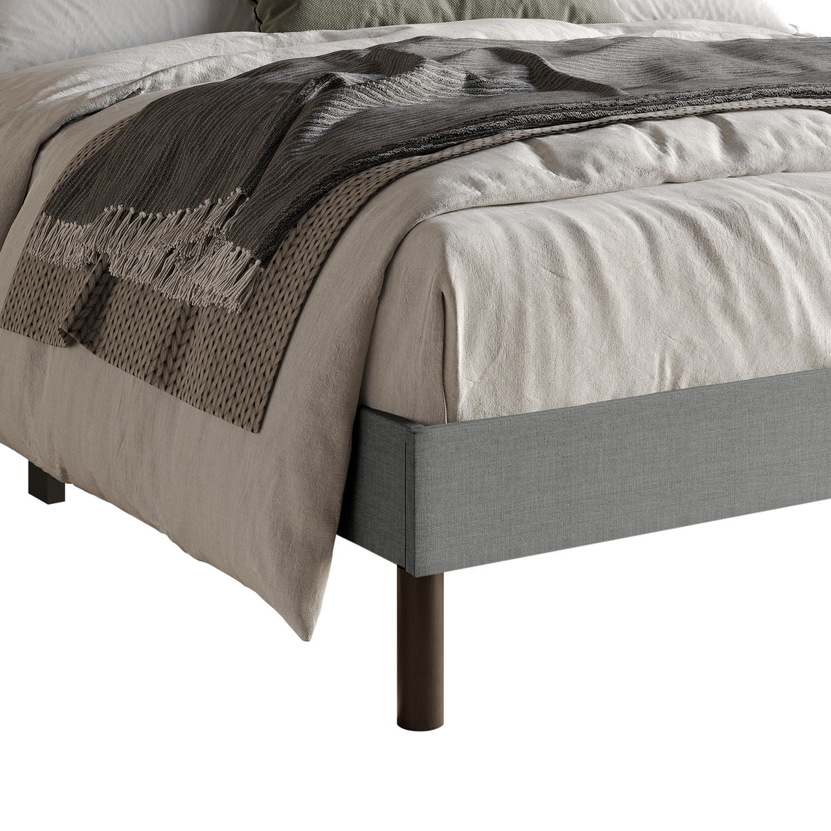 Home Design Odessa Linen Upholstered Wingback Panel Bed Frame for Adult, Easy Assembly