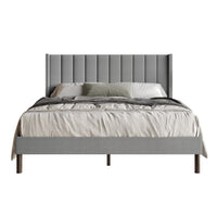 Home Design Odessa Linen Upholstered Wingback Panel Bed Frame for Adult, Easy Assembly