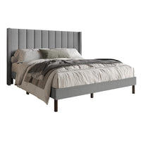 Home Design Odessa Linen Upholstered Wingback Panel Bed Frame for Adult, Easy Assembly