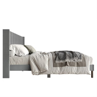 Home Design Odessa Linen Upholstered Wingback Panel Bed Frame for Adult, Easy Assembly