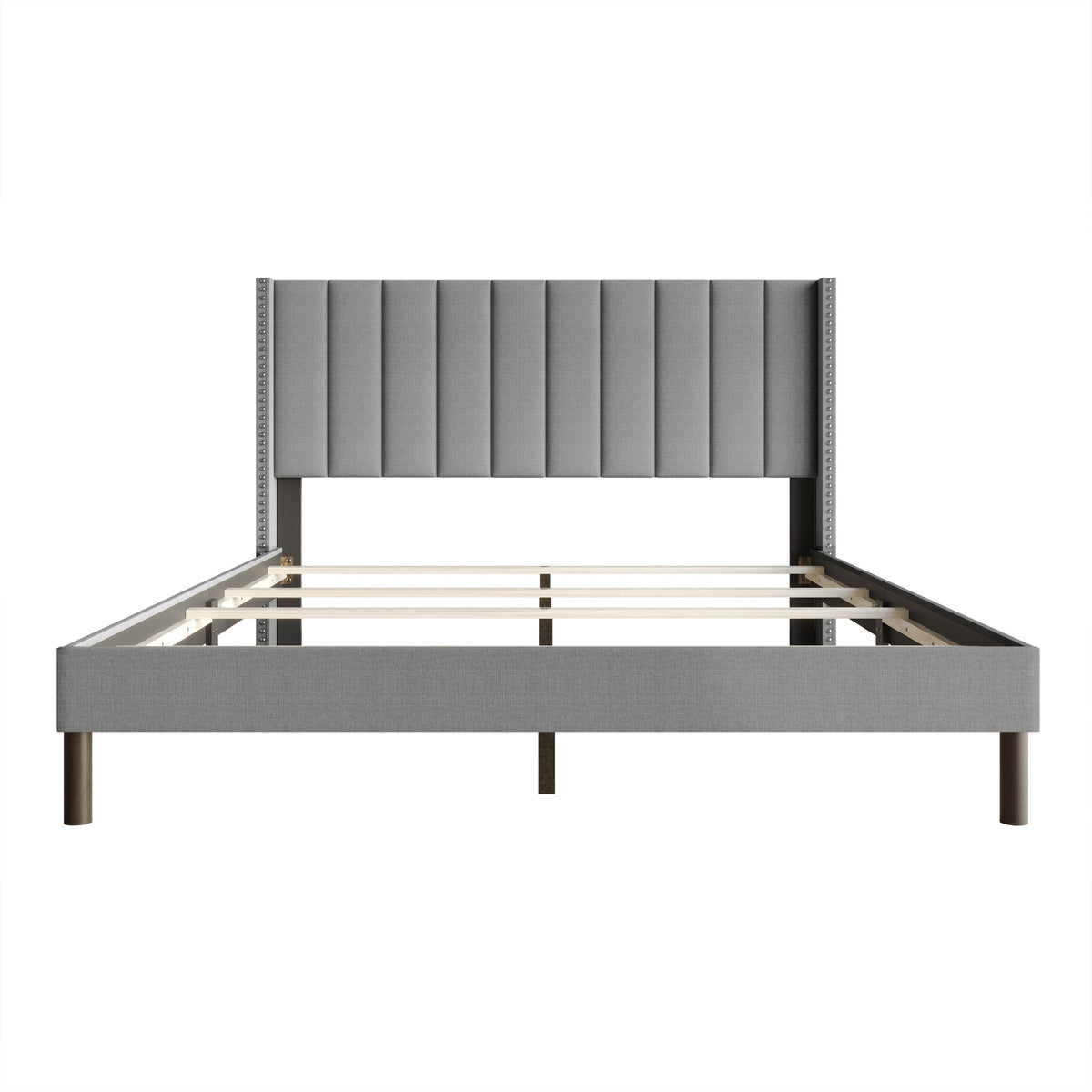 Home Design Odessa Linen Upholstered Wingback Panel Bed Frame for Adult, Easy Assembly