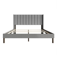 Home Design Odessa Linen Upholstered Wingback Panel Bed Frame for Adult, Easy Assembly