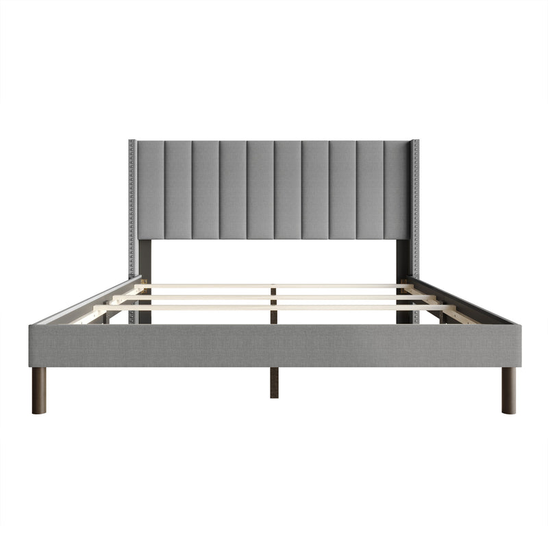 Home Design Odessa Linen Upholstered Wingback Panel Bed Frame for Adult, Easy Assembly