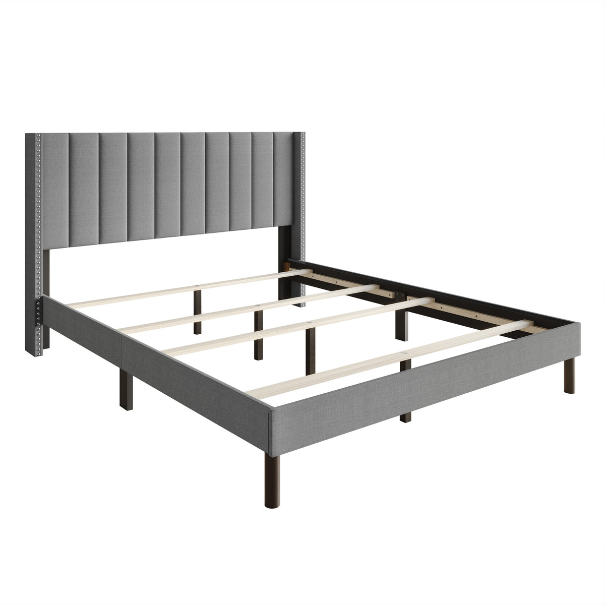 Home Design Odessa Linen Upholstered Wingback Panel Bed Frame for Adult, Easy Assembly