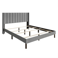 Home Design Odessa Linen Upholstered Wingback Panel Bed Frame for Adult, Easy Assembly