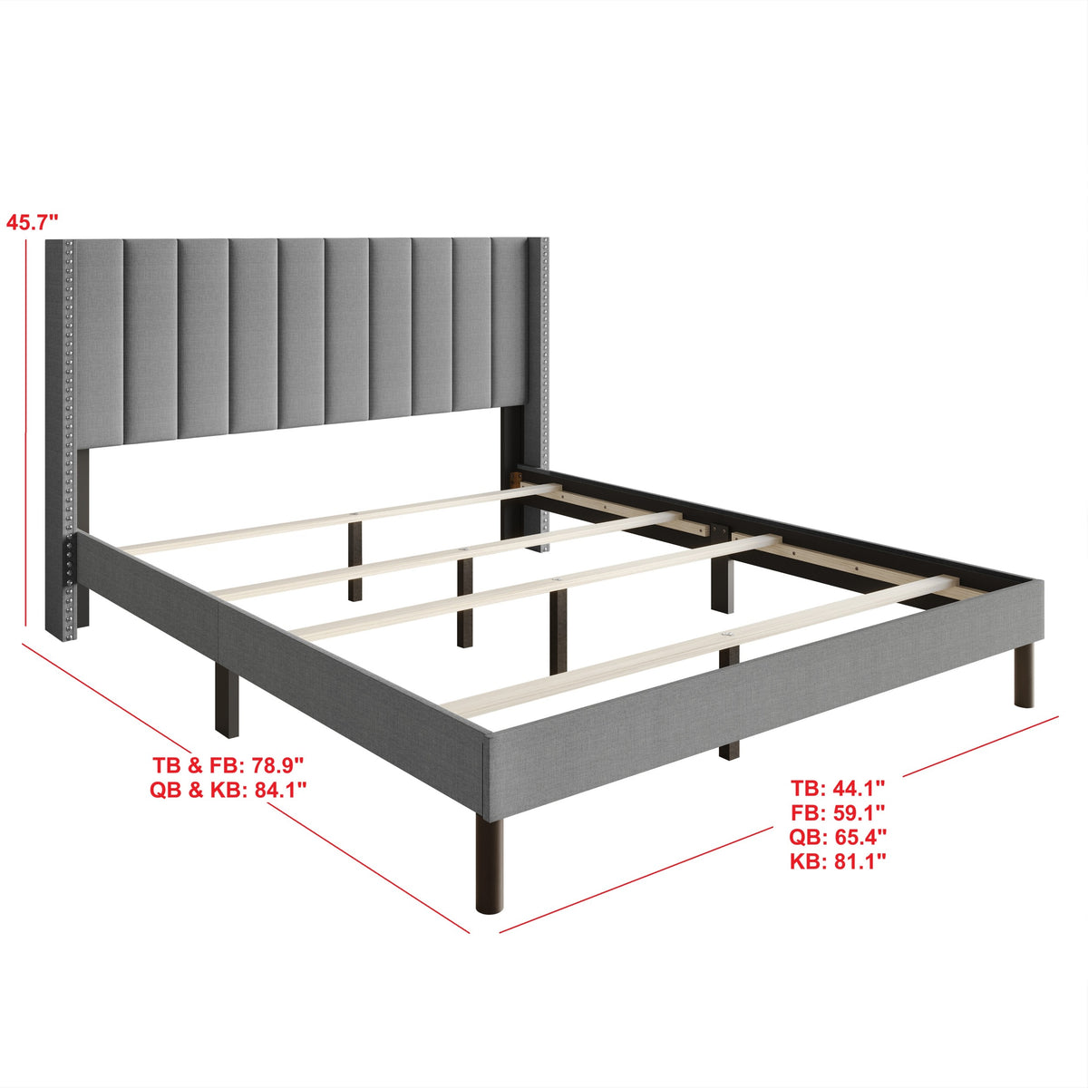 Home Design Odessa Linen Upholstered Wingback Panel Bed Frame for Adult, Easy Assembly