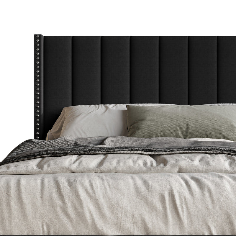 Home Design Odessa Linen Upholstered Wingback Panel Bed Frame for Adult, Easy Assembly