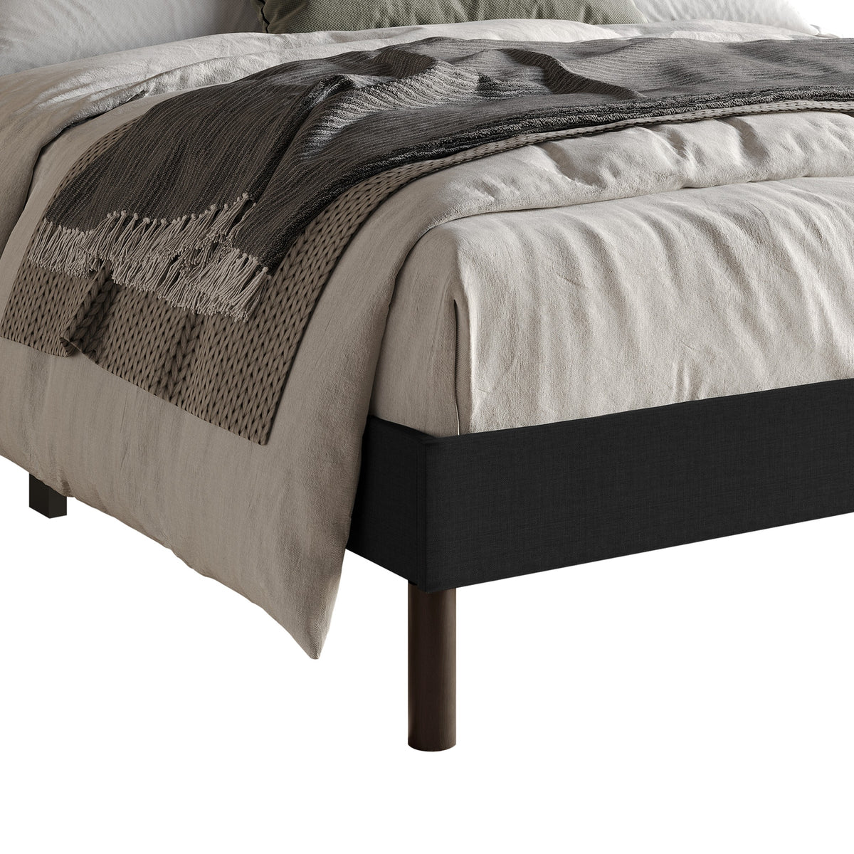 Home Design Odessa Linen Upholstered Wingback Panel Bed Frame for Adult, Easy Assembly