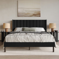 Home Design Odessa Linen Upholstered Wingback Panel Bed Frame for Adult, Easy Assembly